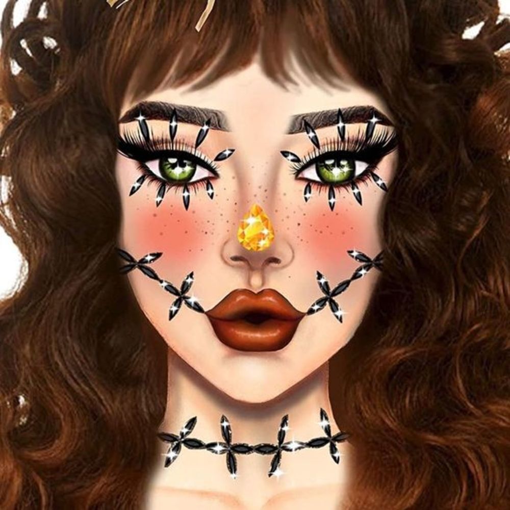 Artistic Face Gems Halloween Makeup Set with Gold Nose Crystal